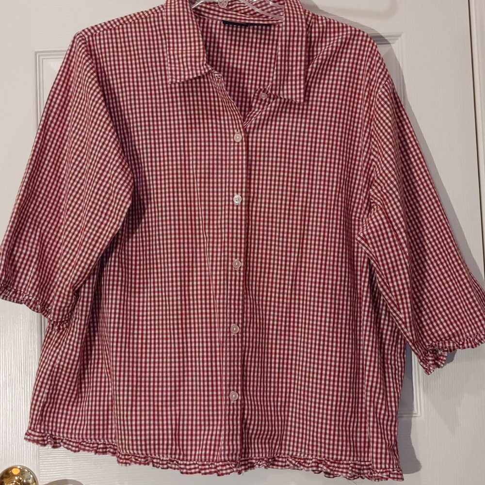 Plus size 24 red white gingham check top blouse